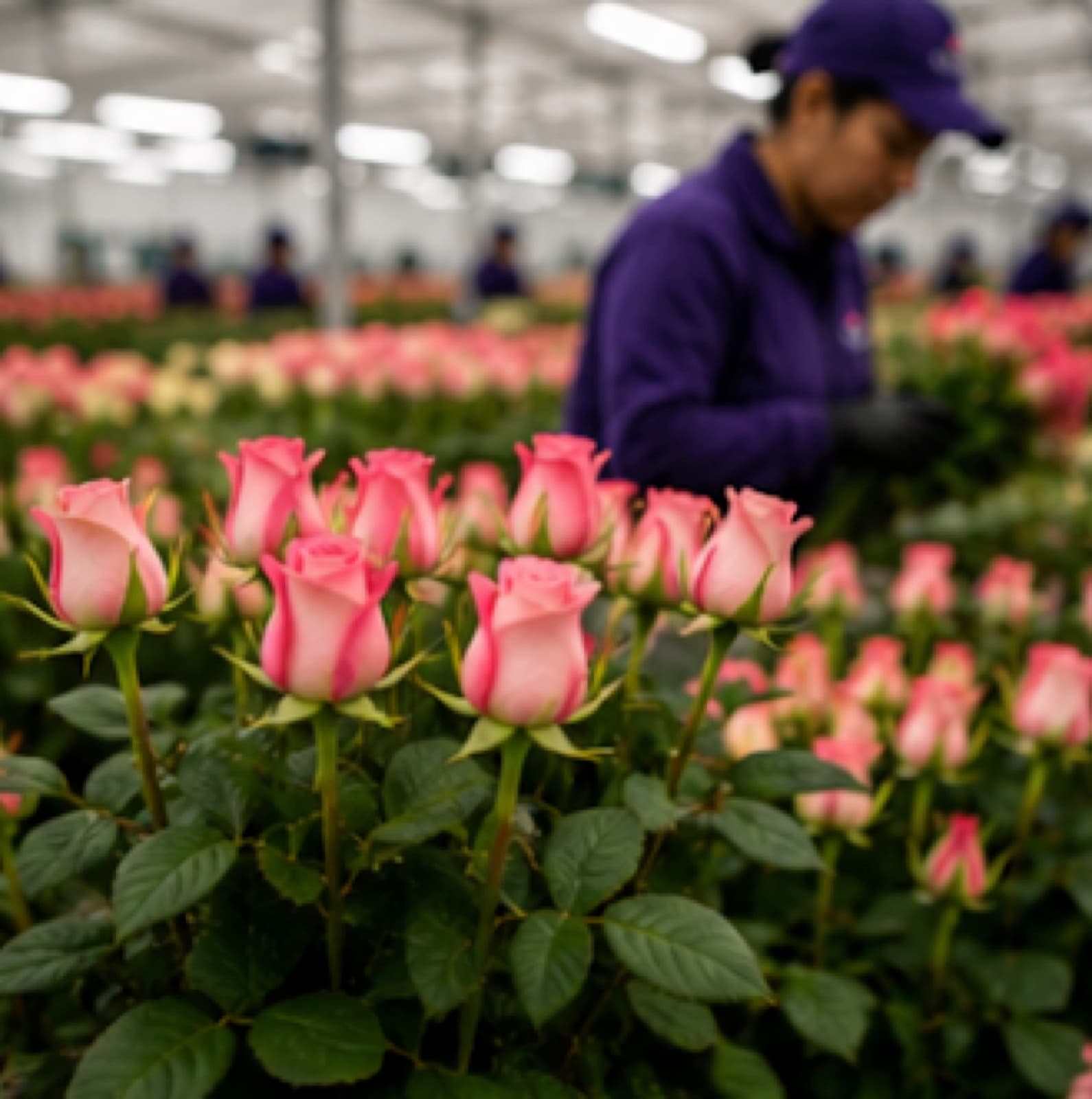Coral roses, fresh off the line